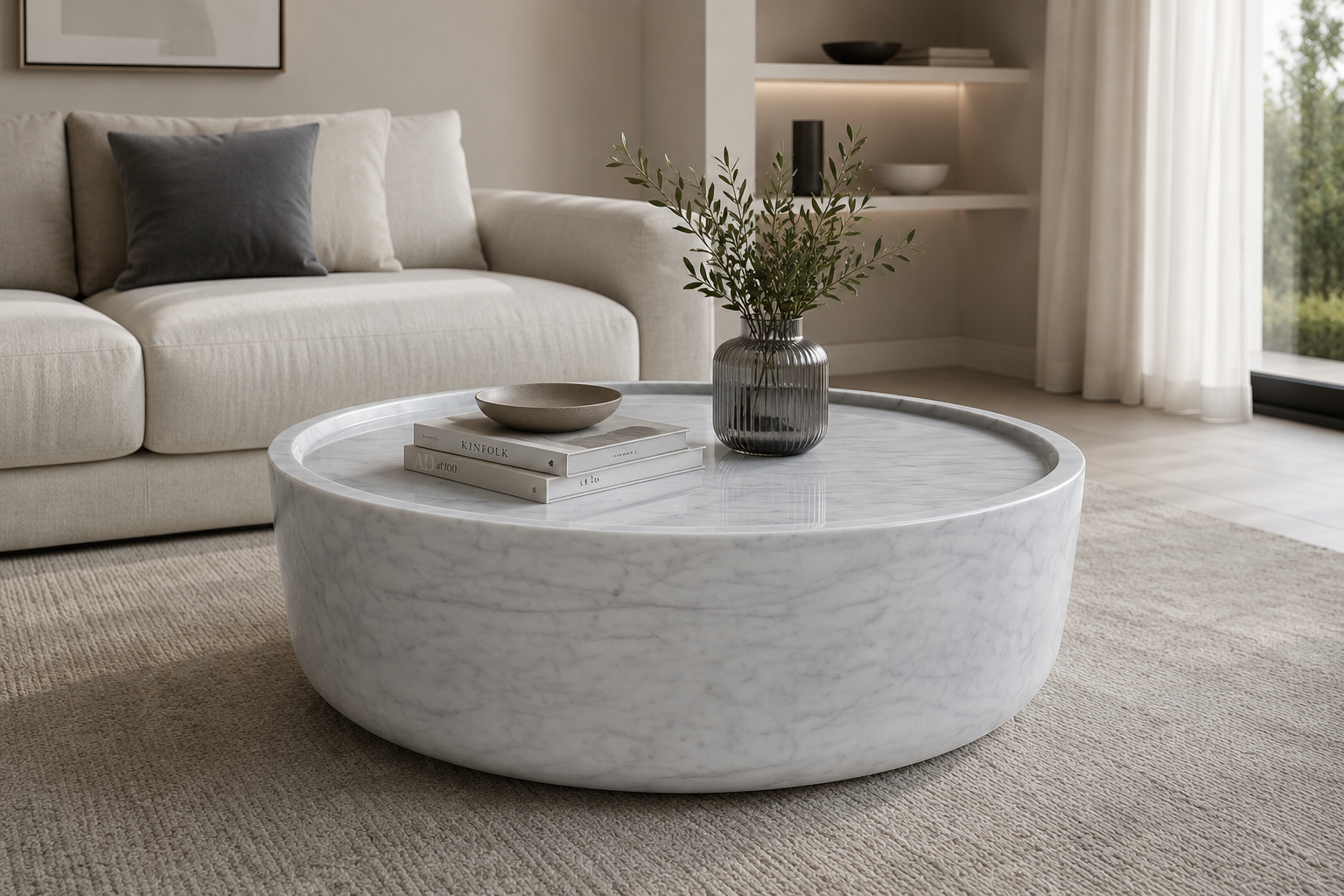 TAVOLINO ROTONDO IN MARMO CARRARA Ø90cm