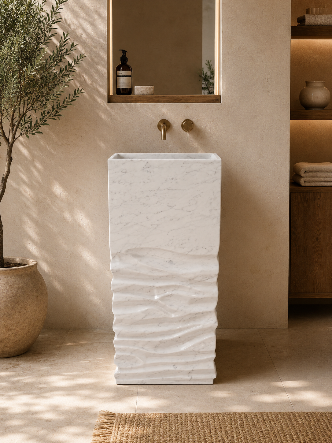 LAVABO FREESTANDING WAVE IN MARMO CARRARA