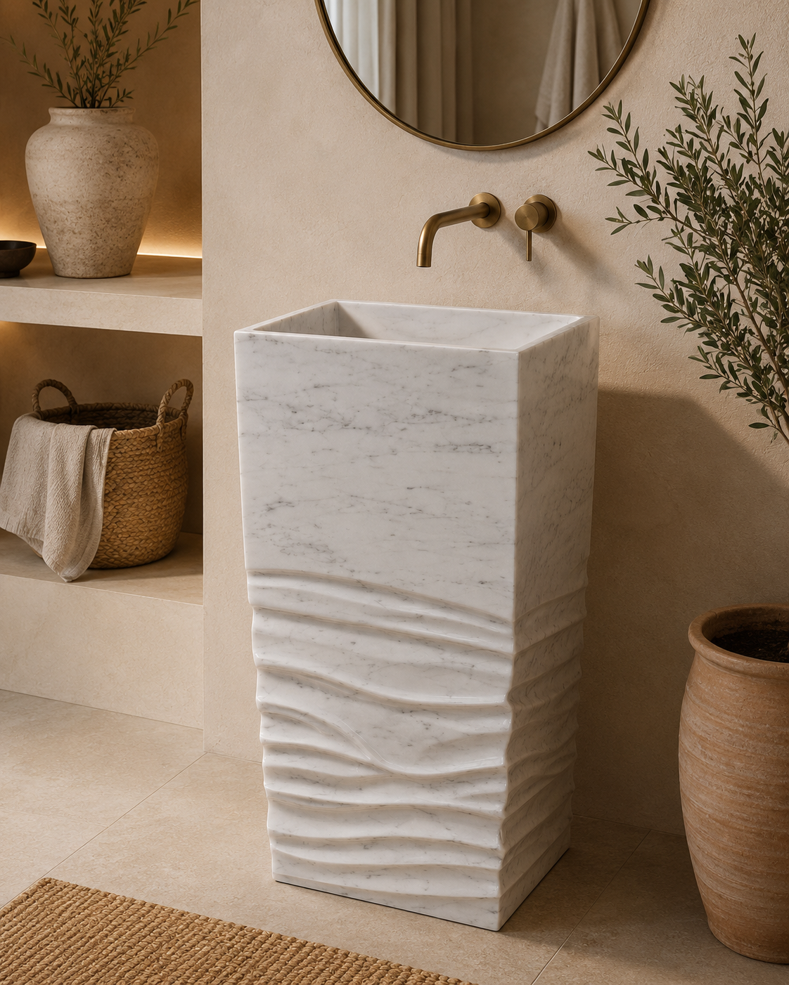 LAVABO FREESTANDING WAVE IN MARMO CARRARA
