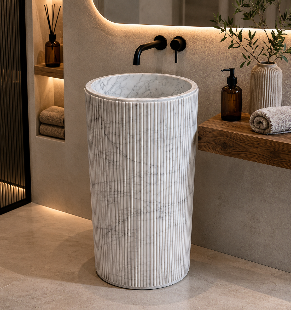LAVABO FREESTANDING RIGATO IN MARMO CARRARA