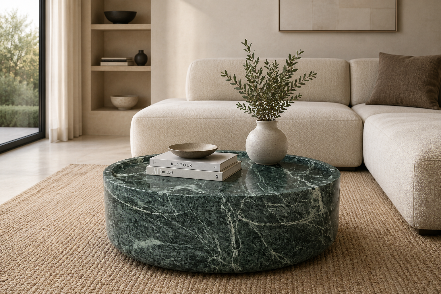TAVOLINO ROTONDO IN MARMO VERDE ALPI Ø90 cm